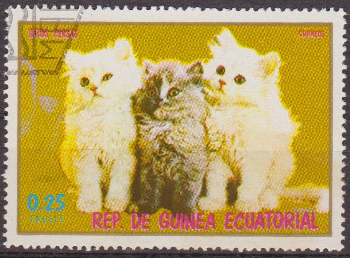 z vendido Guinea Ecuatorial 1976 Sello * Fauna Animales 02 Gatos Persas 0,25ek Guinée Equatoriale Preobliteré Matasello de favor Preobliterado 